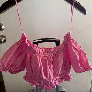 Zara pink off the shoulder crop top